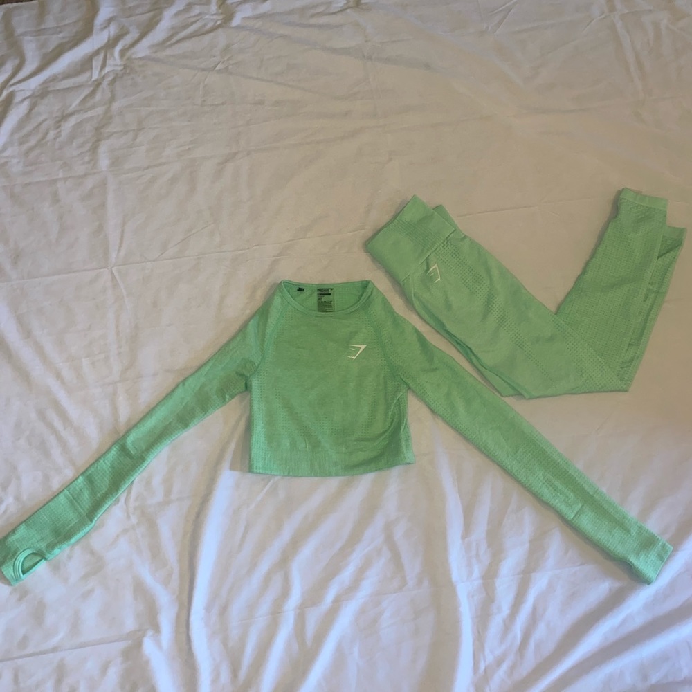 Gymshark light green legging workout set xs